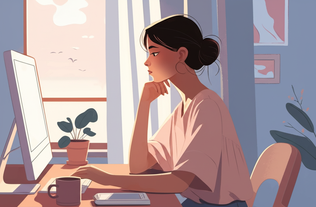 Woman working enthusiastically at home with a bright smile